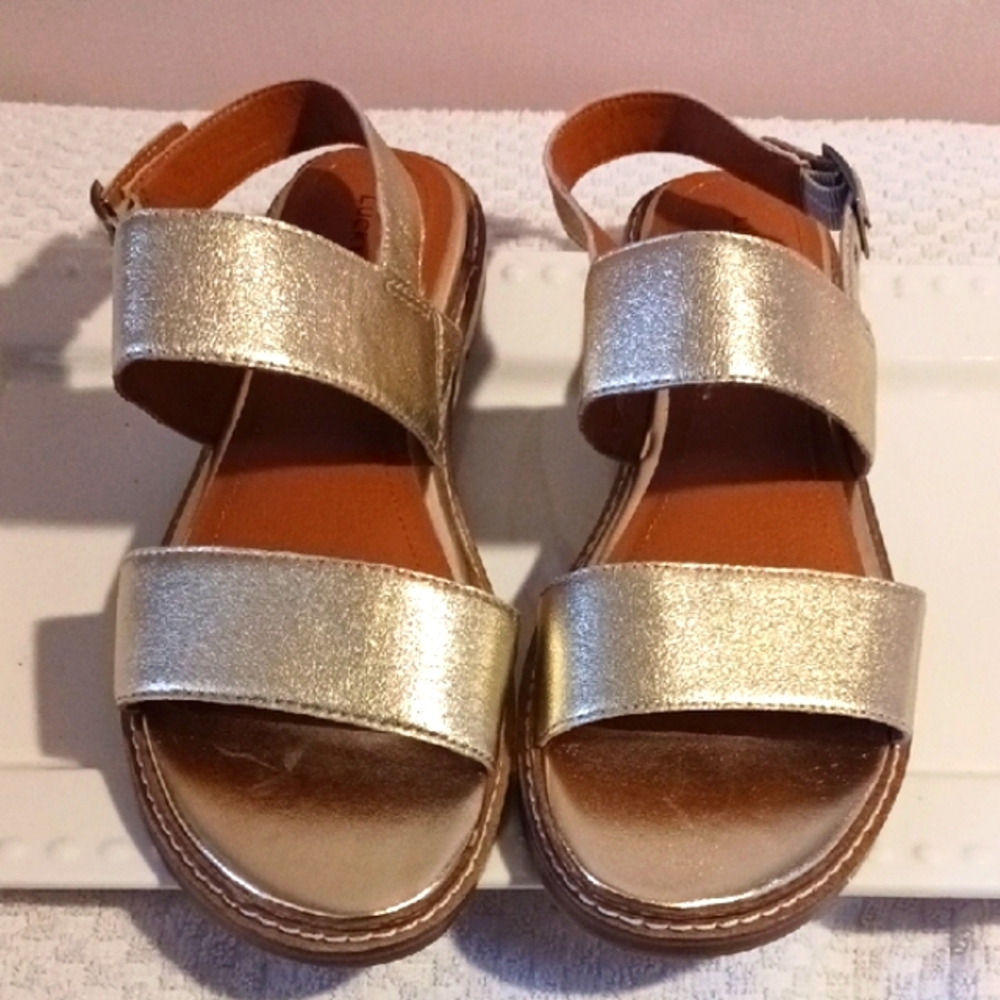 Lucky Brand 🍀Metallic Gold Strapy Slingback Sandals ⚜️ Stunning!